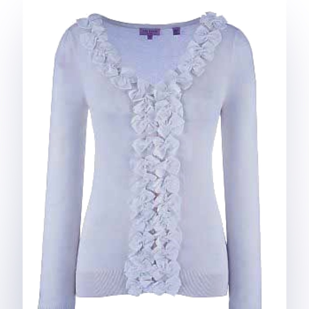 New Ted Baker London Bow Cardigan Gray button puff sleeve 5 XL